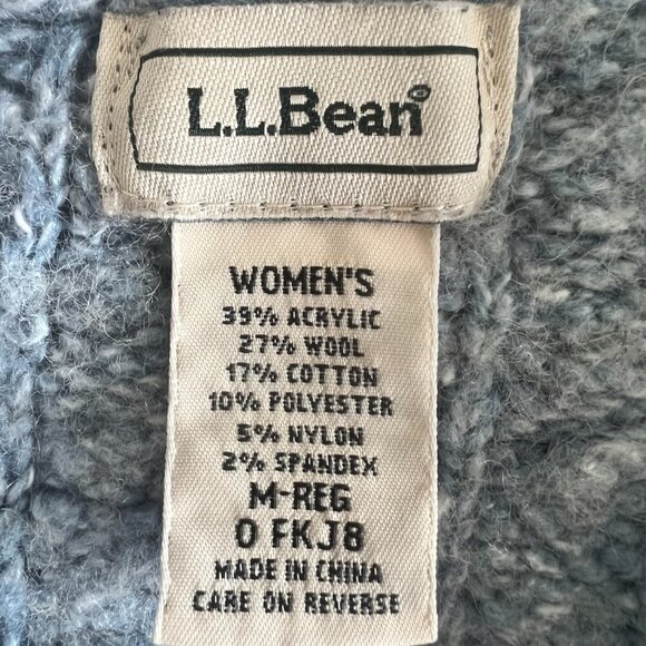 LL Bean Womens Cardigan Blue Gray Wool Blend Button Up Sz M Fishermans Cozy - Picture 7 of 7